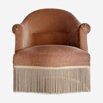 Fauteuil crapaud velours beige doré