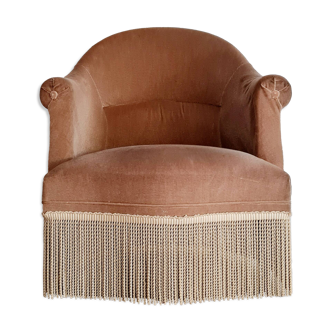 Fauteuil crapaud velours beige doré
