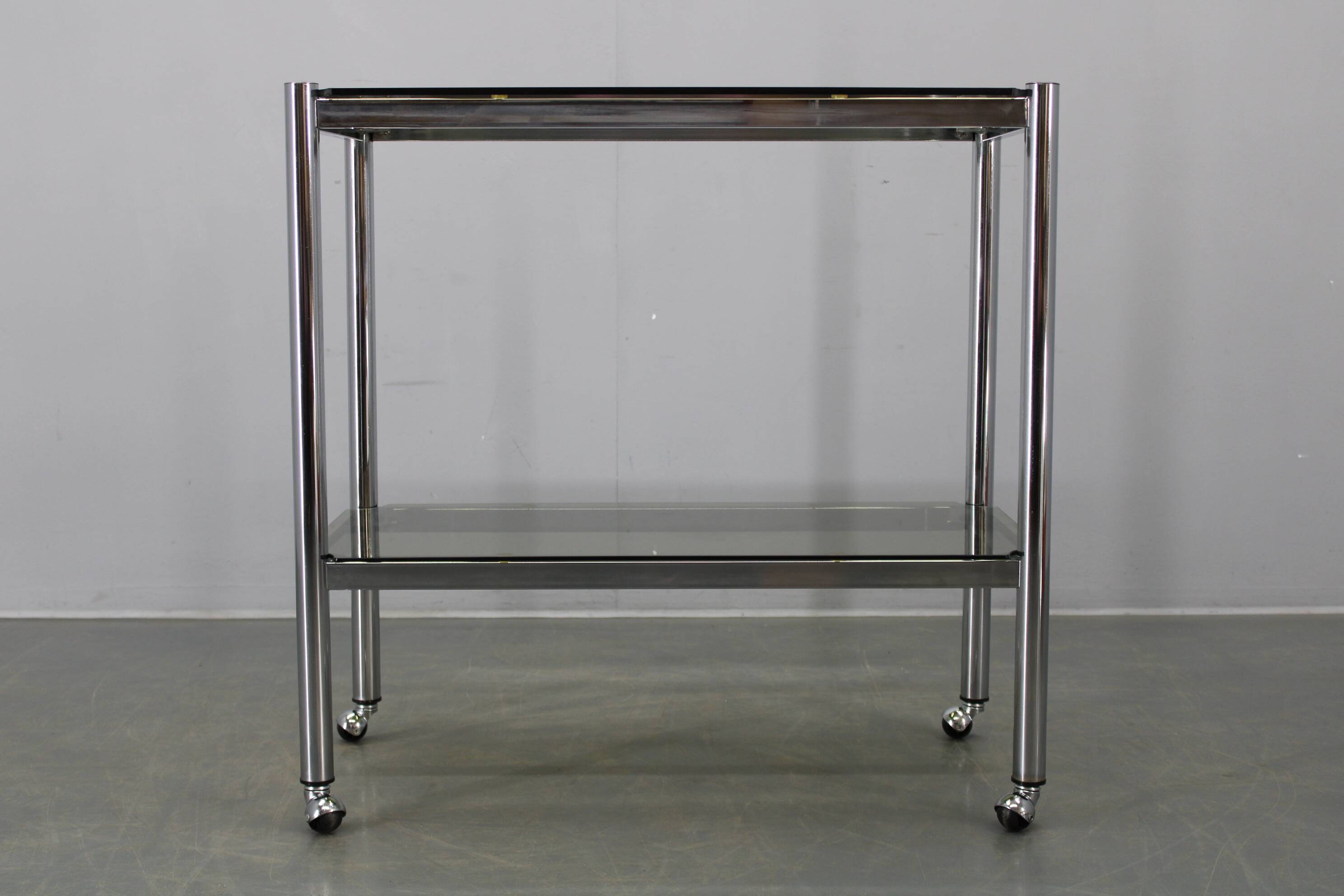 Mid-century smoked glass serving cart, Italy, 1970s