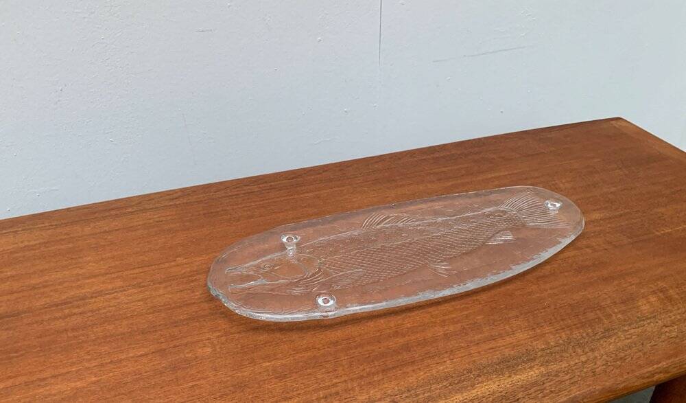 Large Vintage Glass Plate in the Shape of a Swedish Fish by Pukeberg Glass