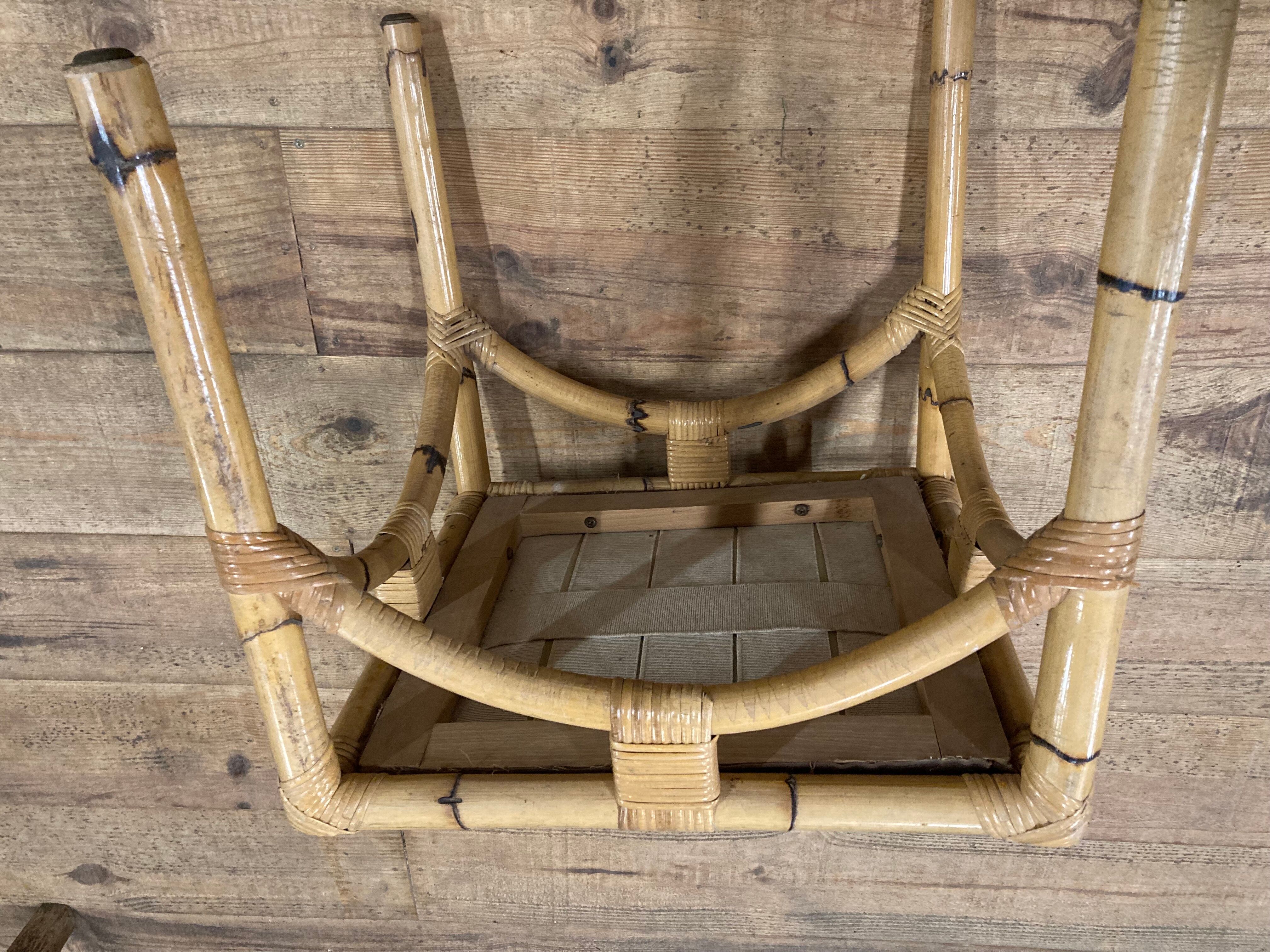 Vintage chair in rattan and bamboo and brown leather