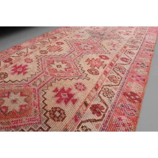 1970s Turkish Hand-Knotted Wool Cotton Pink Runner Rug 80x310