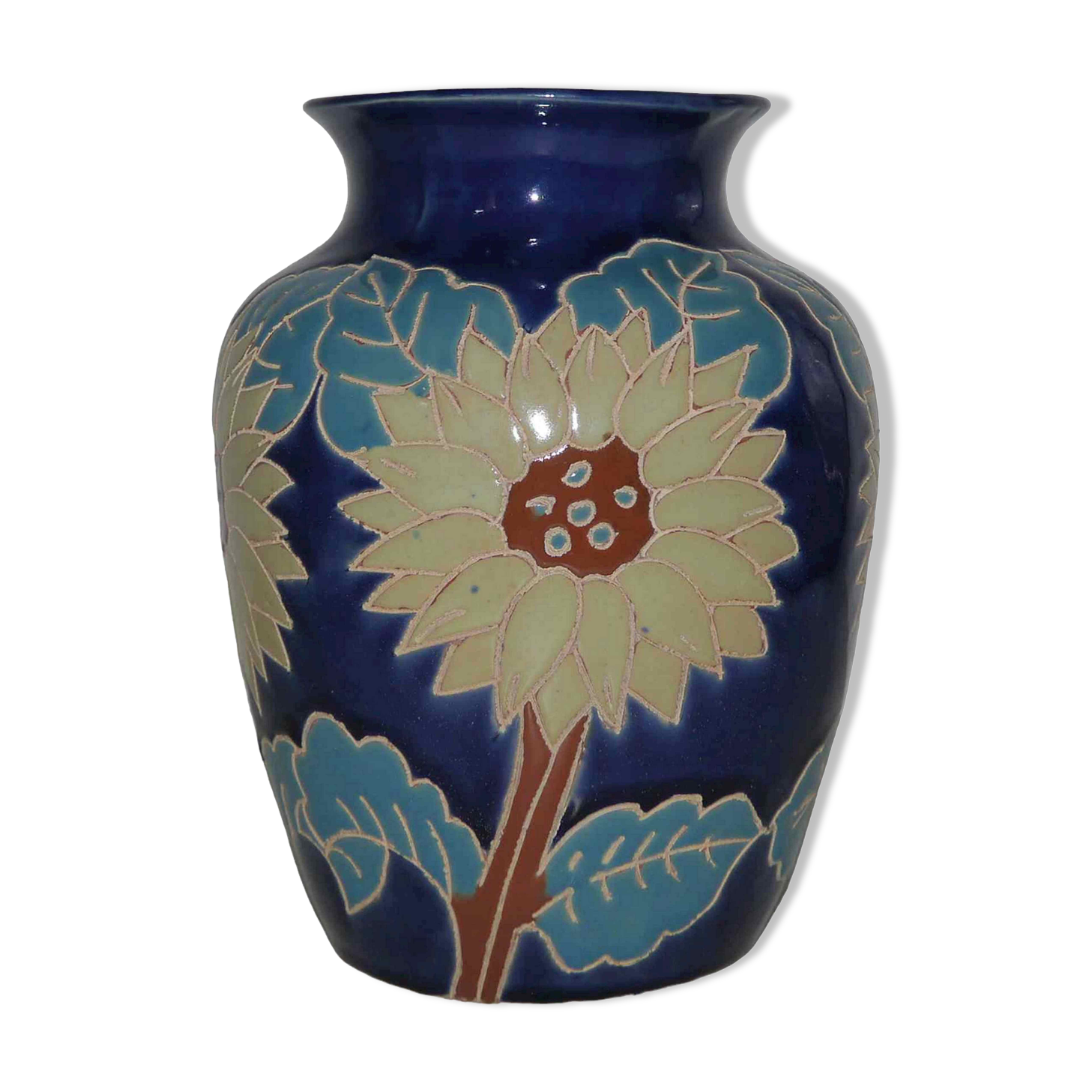 Ancient ceramic vase 50's flowers