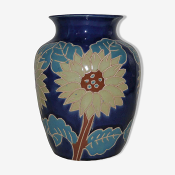 Ancient ceramic vase 50's flowers