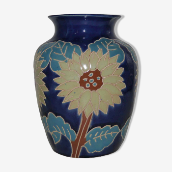 Vase ancien en céramique années 50's fleurs