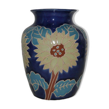 Vase ancien en céramique années 50's fleurs