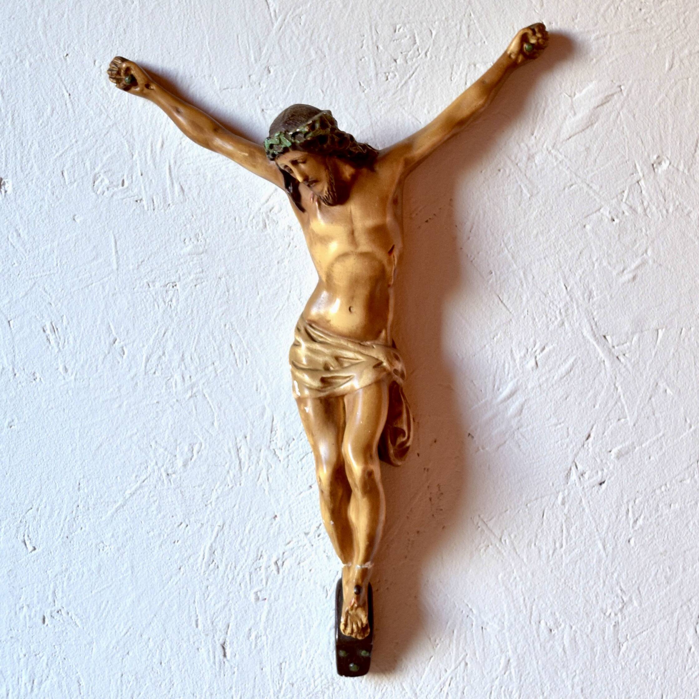 Plaster hanging icon - sculpture of Jesus in crucifixion position