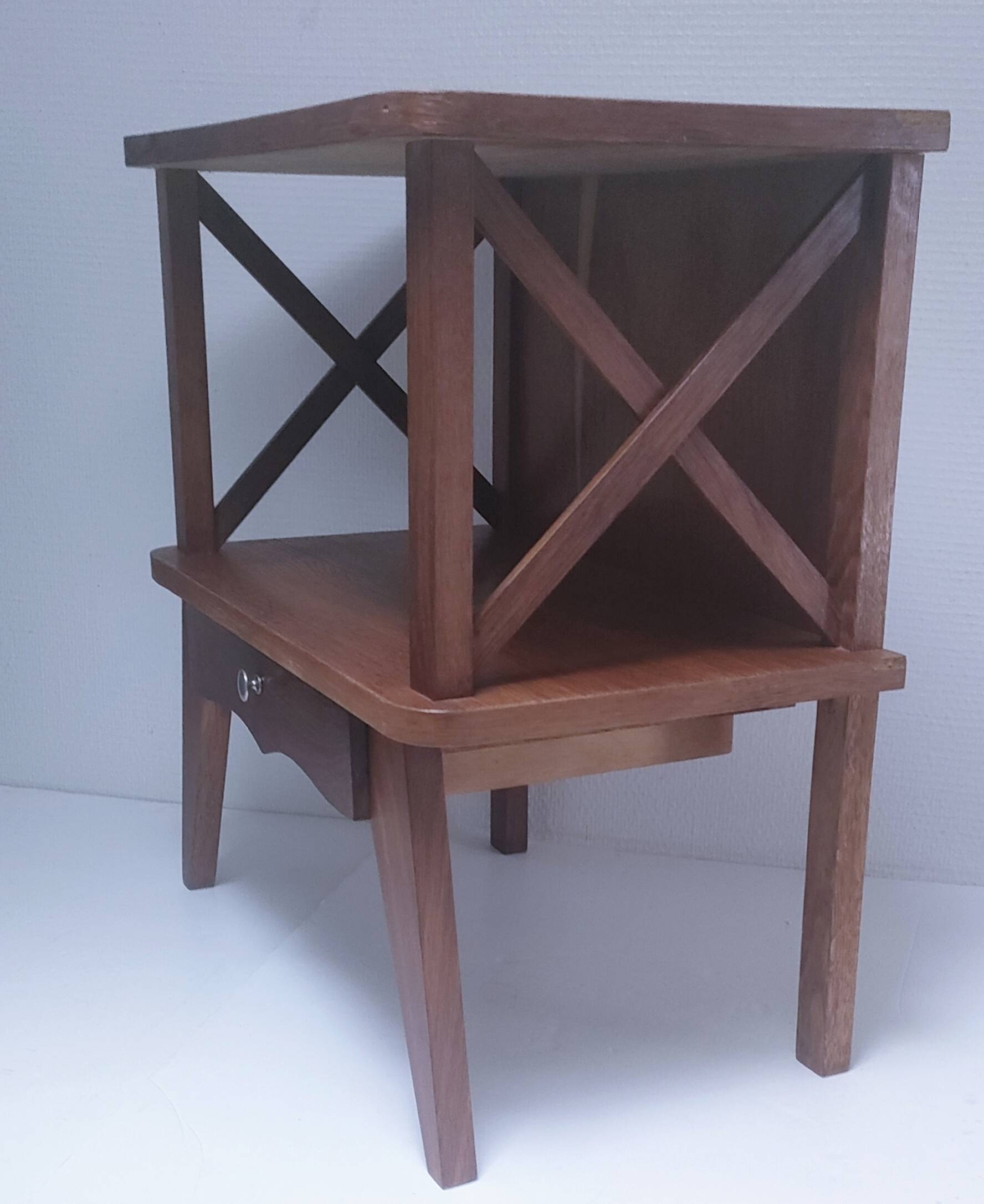 Vintage wooden crossbar bedside table