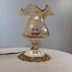 Baroque inspired table lamp, bronze, ceramic flowers and glass globe