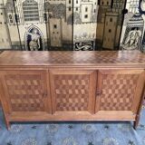 Vintage 1960 row in oak and oak marquetry