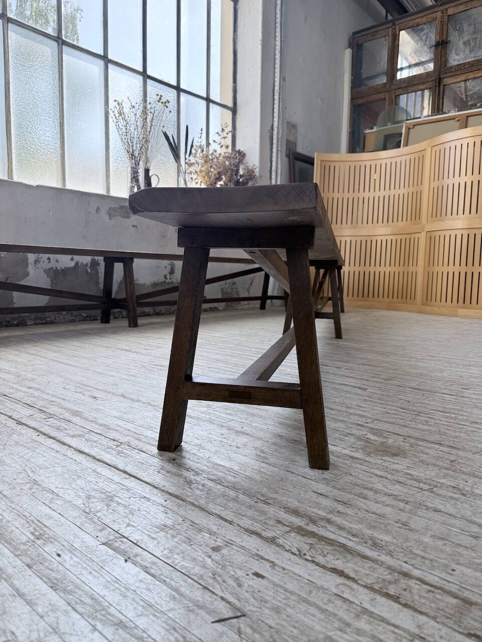 Paire de bancs de ferme chêne 4 mètres