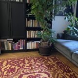 Vintage Romanian carpet floral design brown on yellow background 251x150cm