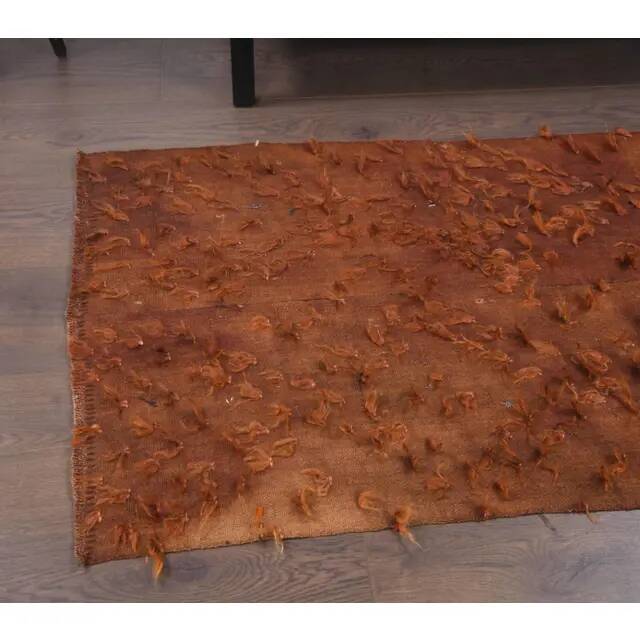 Vintage Turkish Hand-Knotted Wool Cotton Brown Kilim Area Rug 69x133