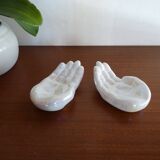 Pair of empty iridescent hand pockets in vintage ceramic 1960