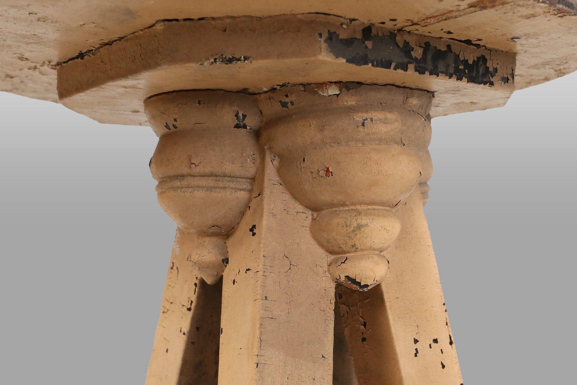 Industrial painted wooden tripod Console with rich patina, France 1900s