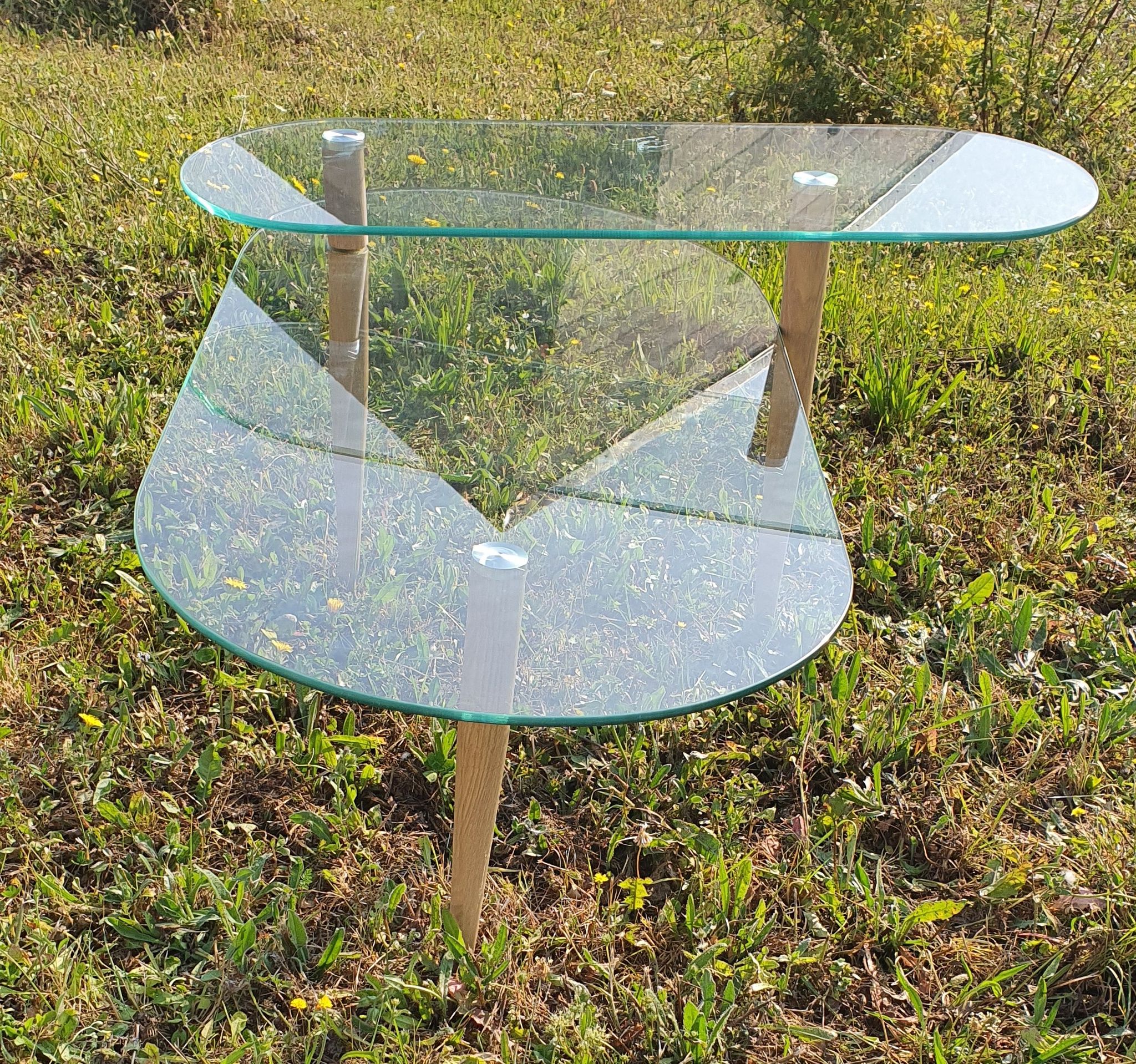 glass coffee table with swivel top spindle foot wood 100x50 height 40 and 30cm