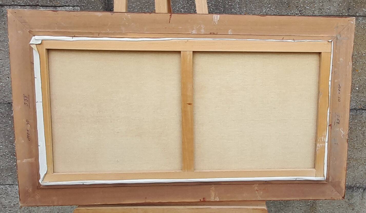 Framed oil on canvas signed Le Mennec fishing boats in Brittany 50 x 100 cm