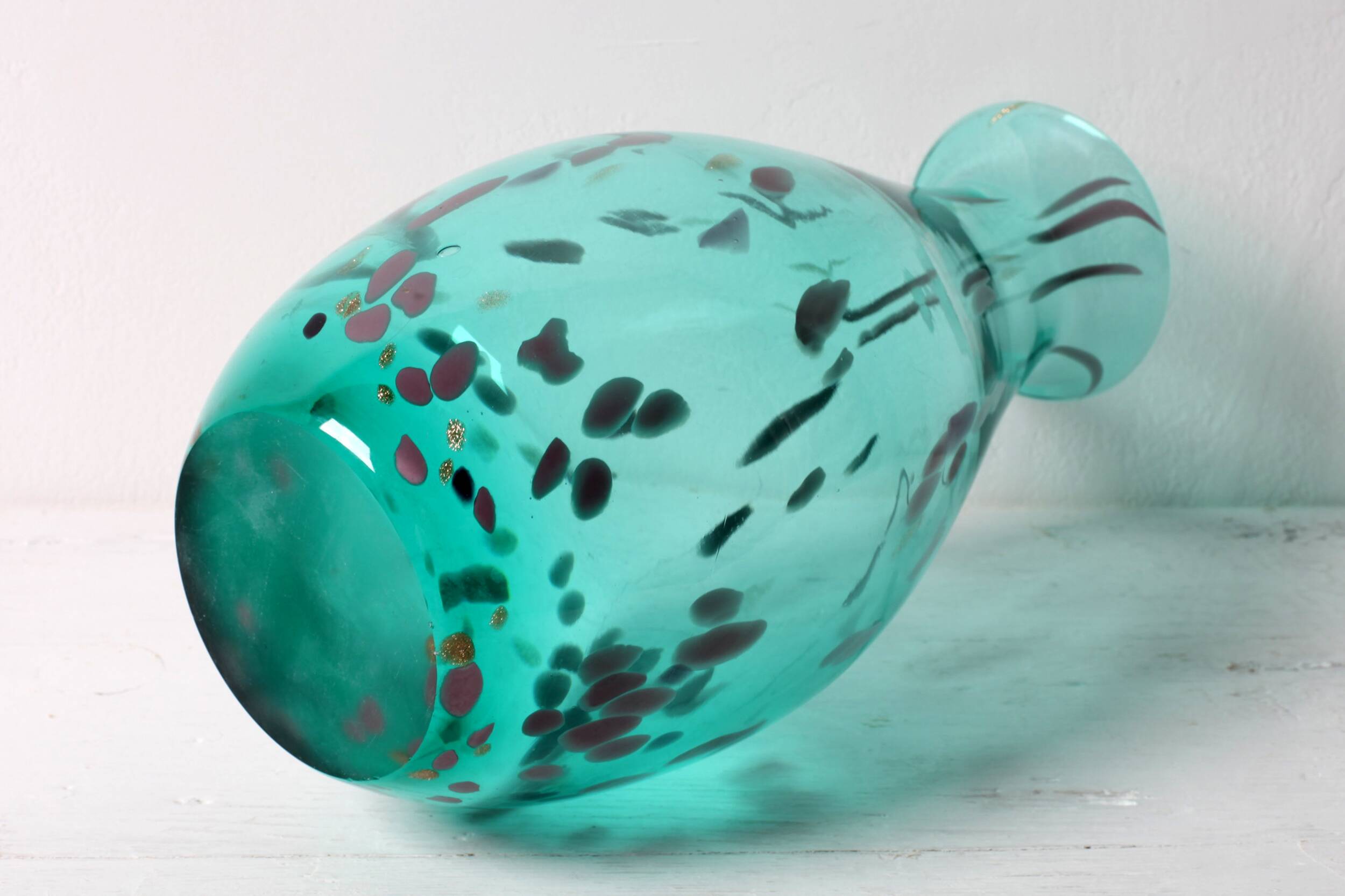 Vase rare en verre d'art Lenox American Design, bleu sarcelle et moucheté d'or, années 1990