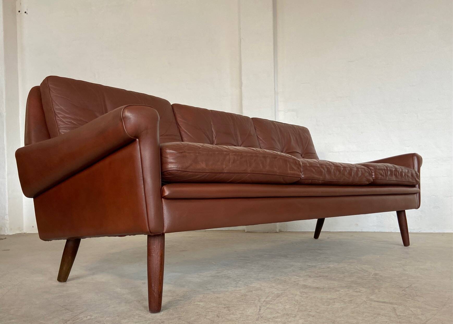 Danish mid-century Svend Skipper cognac 3 person sofa 1960s