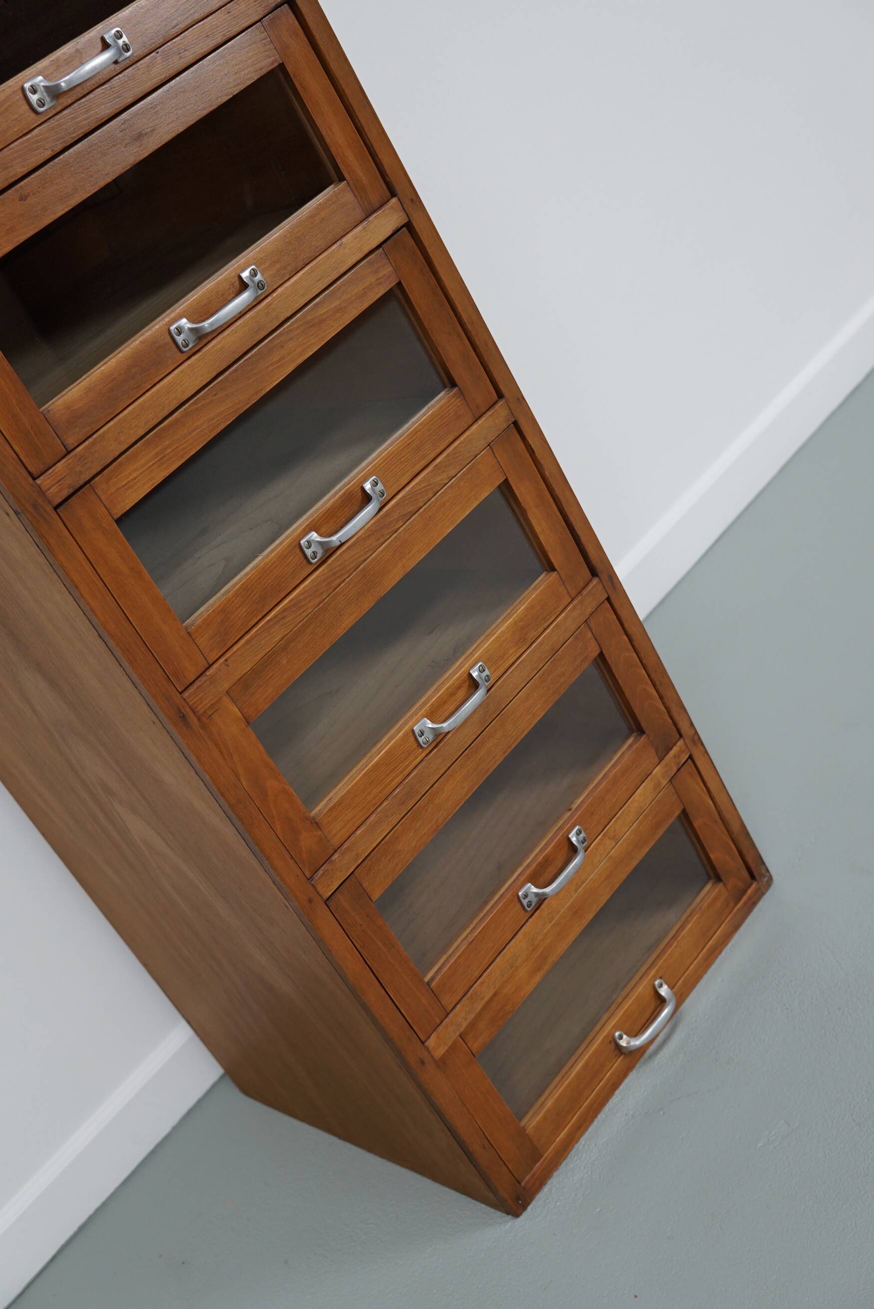 Vintage German Beech / Oak Haberdashery Shop Cabinet / Vitrine, 1950s