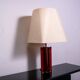 Red metal sculptural table lamp with oversized lamp shade circa 1980