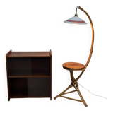 Vintage bamboo rattan floor lamp, with shelf