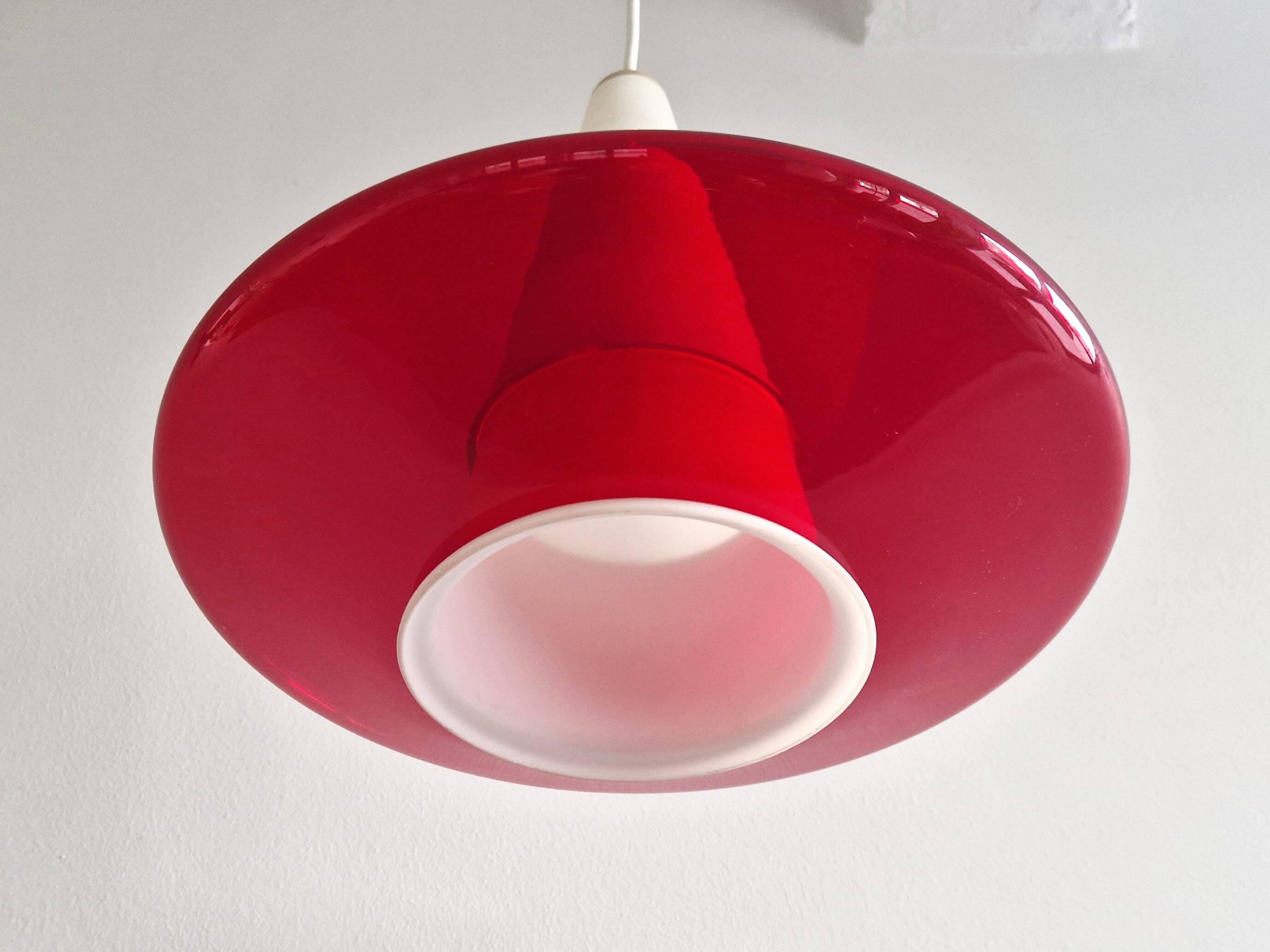 Red and opaline glass pendant lamp, 1960's