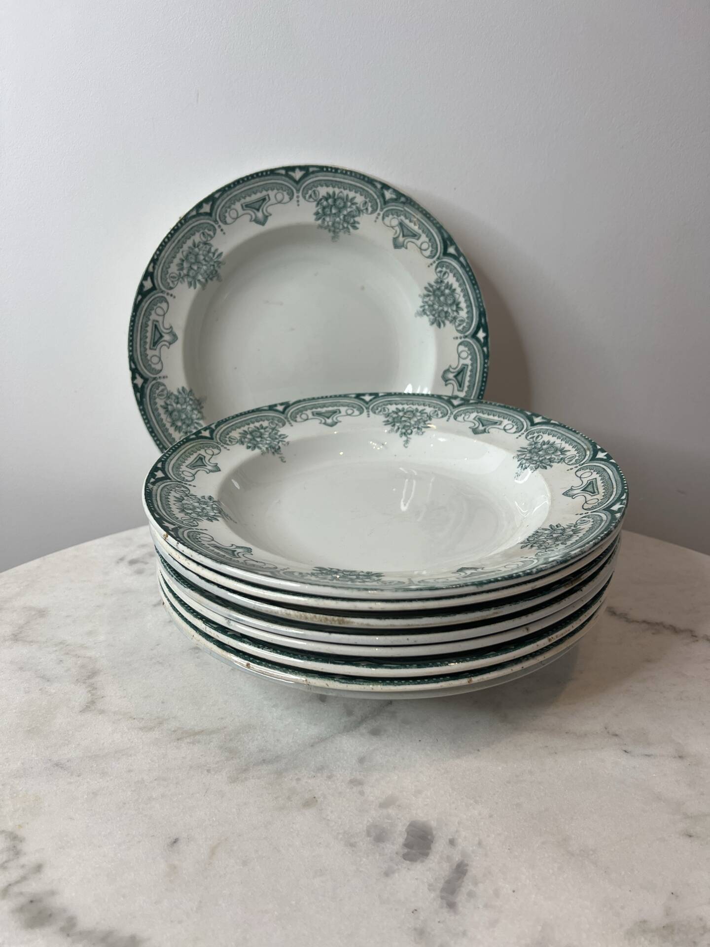 Set of 9 deep plates, ironstone Narcisses Onnaing