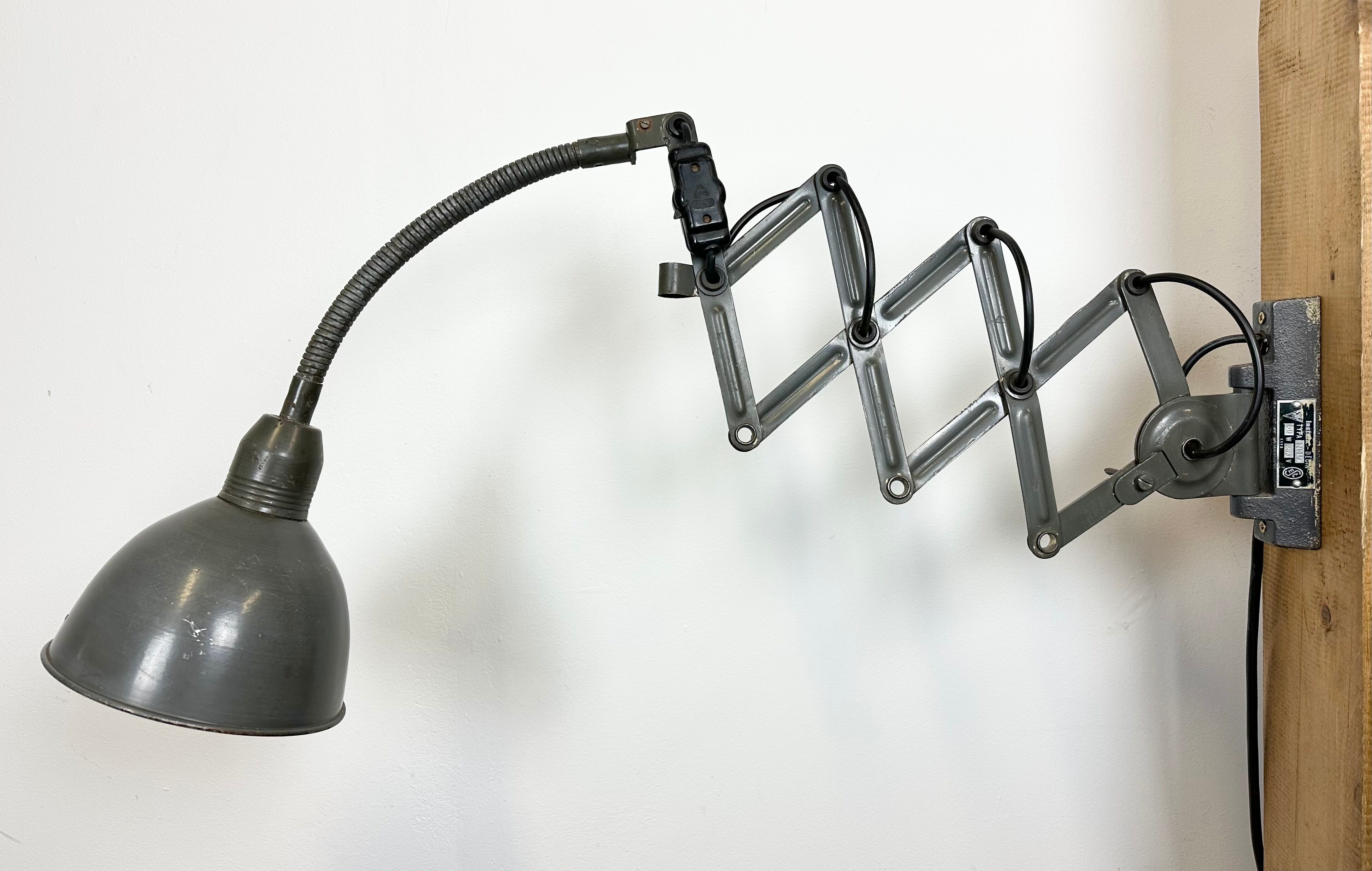 Grey Industrial Scissor Wall Lamp from Elektroinstala, 1960s