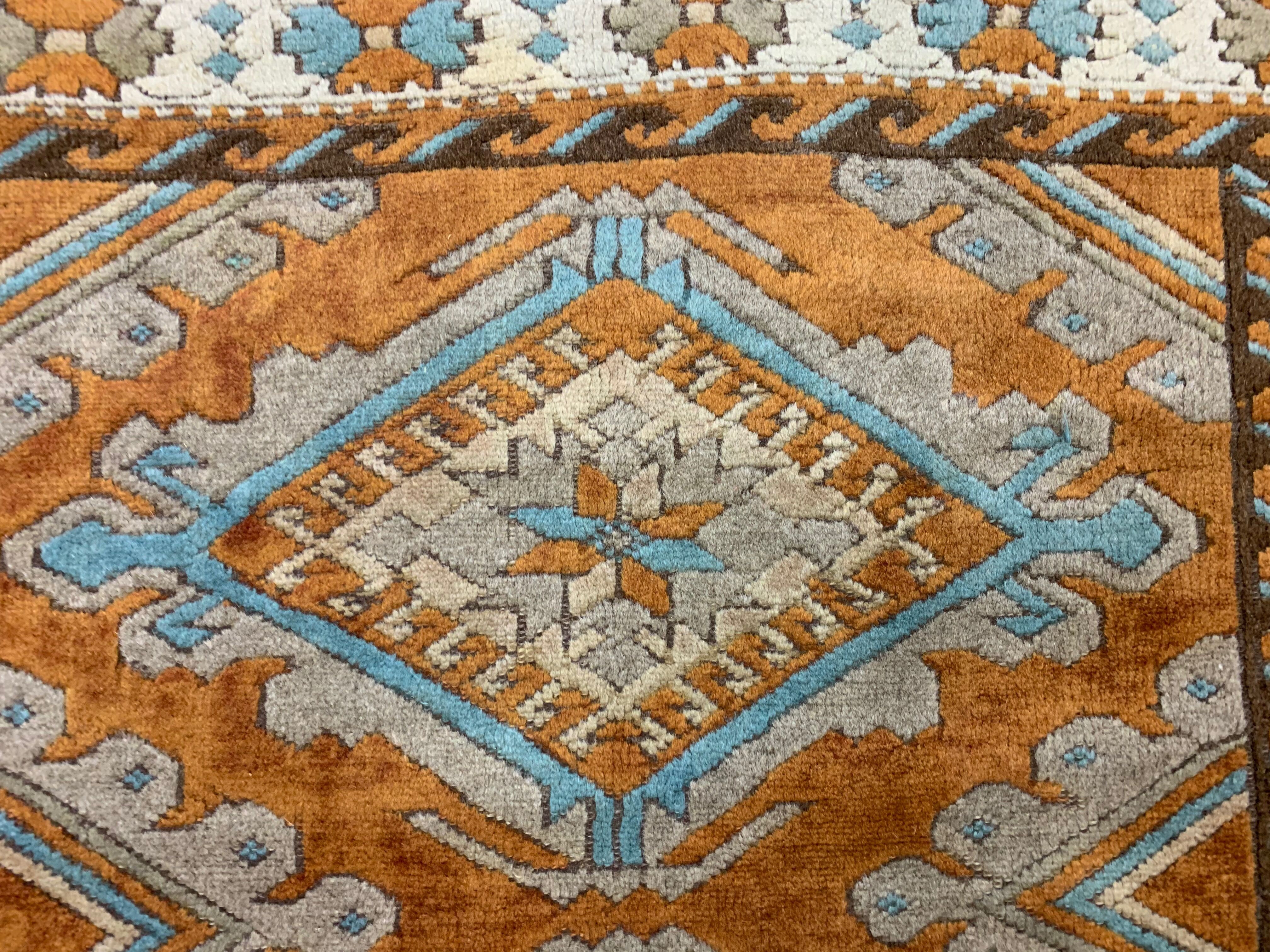 Old Turkish Rug 158x125 cm Vintage Oriental Rare Carpet Blue Brown Beige