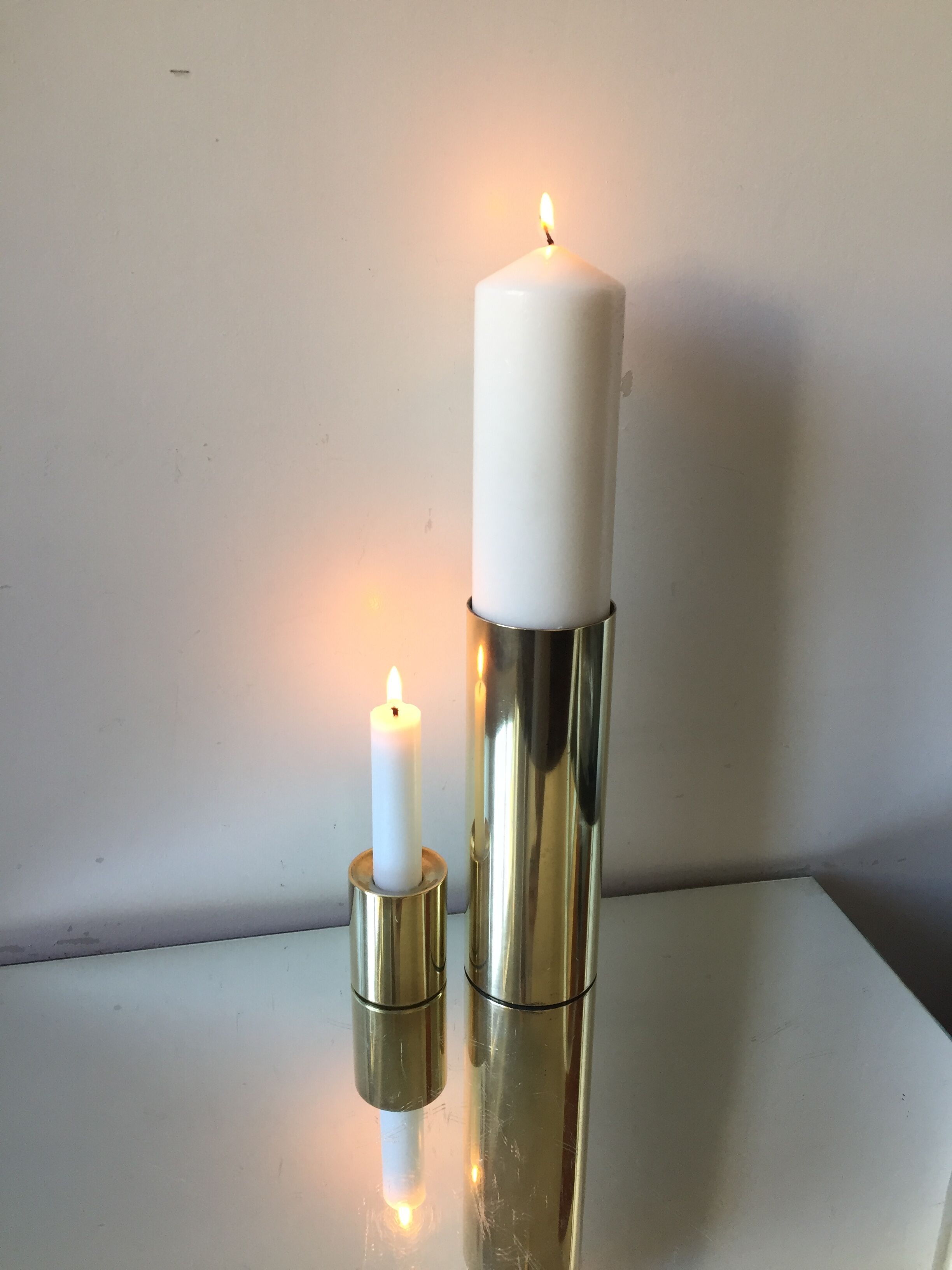 Danish mid century brass candleholders set of 2