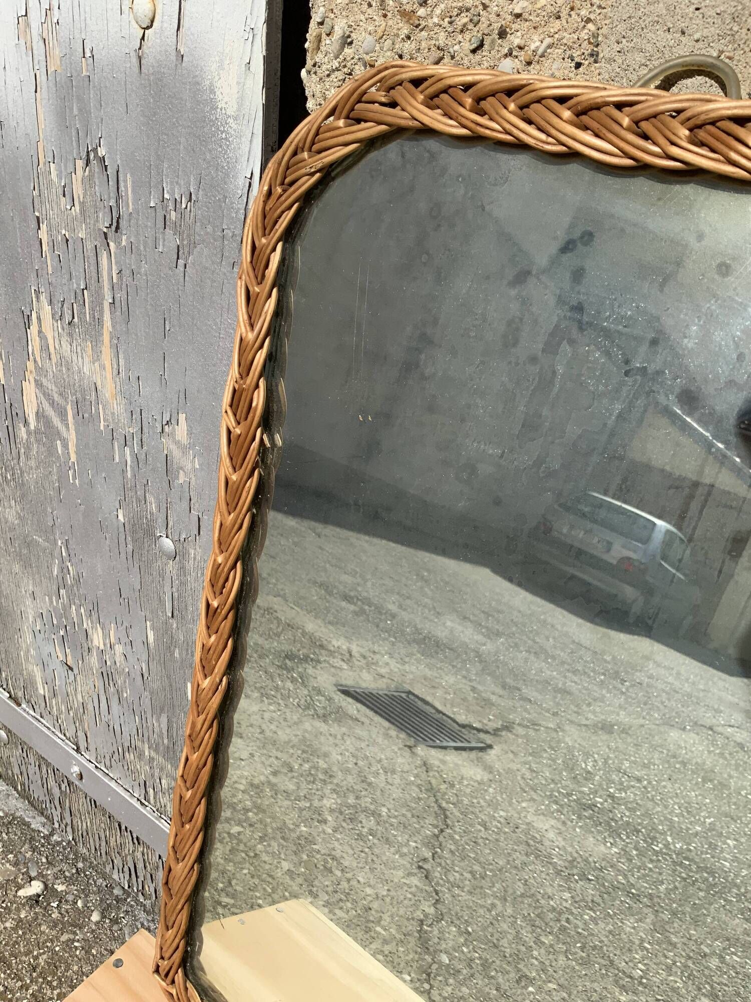 Antique mirror in rattan and wood shape mirror vintage braided wicker
