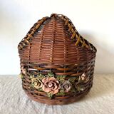 Flowery woven wicker basket