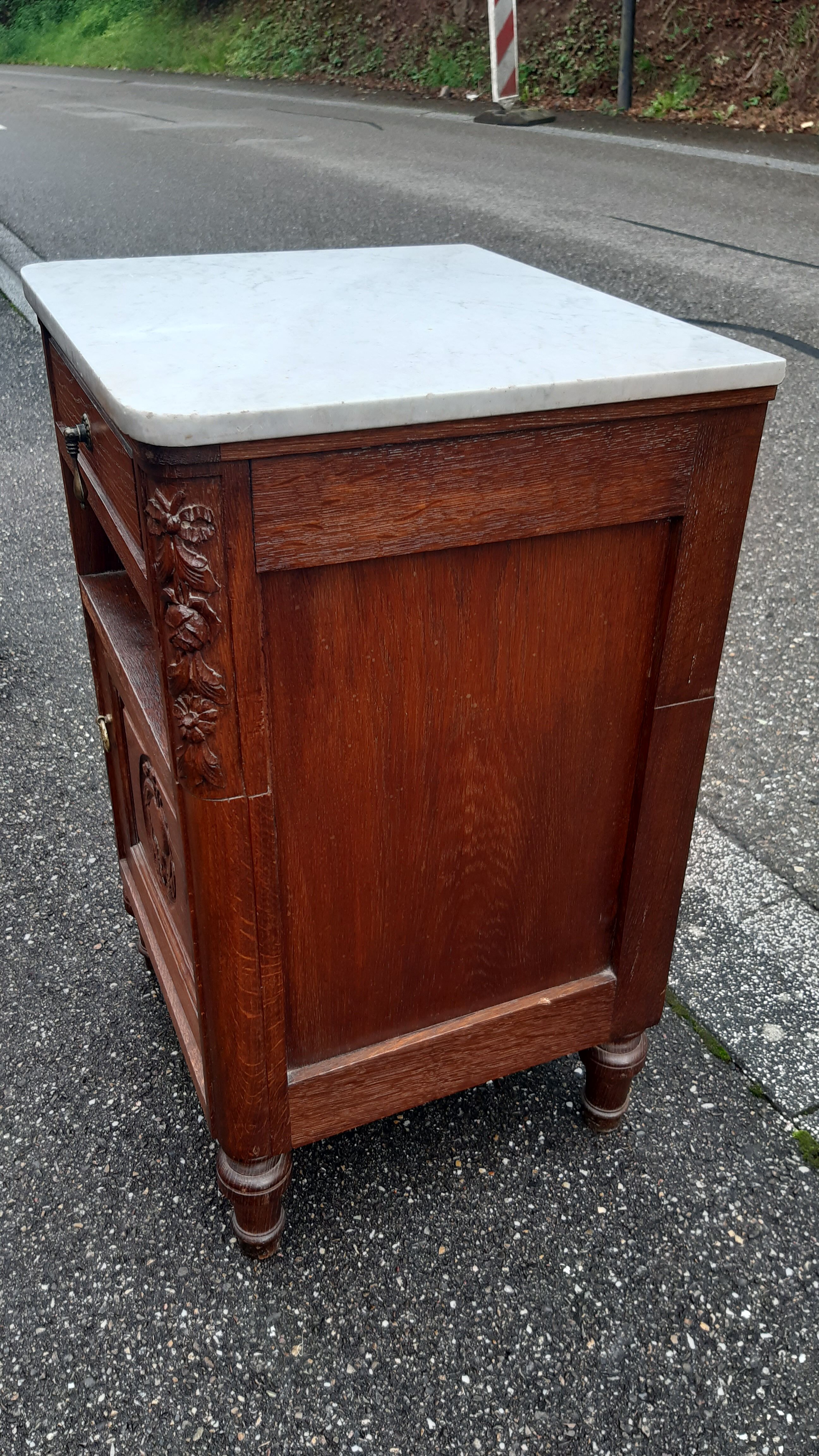 Solid oak and marble bedside tables