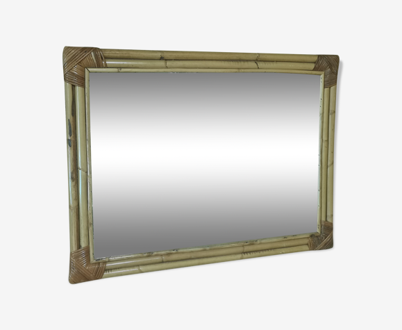 Miroir rectangulaire rotin, bambou 1960