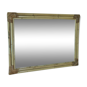 Miroir rectangulaire rotin, bambou 1960