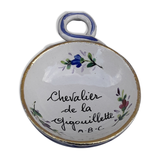 Vide poche en faïence de Clamecy Roger Cola Chevalier de la gigouillette diam 6 cm