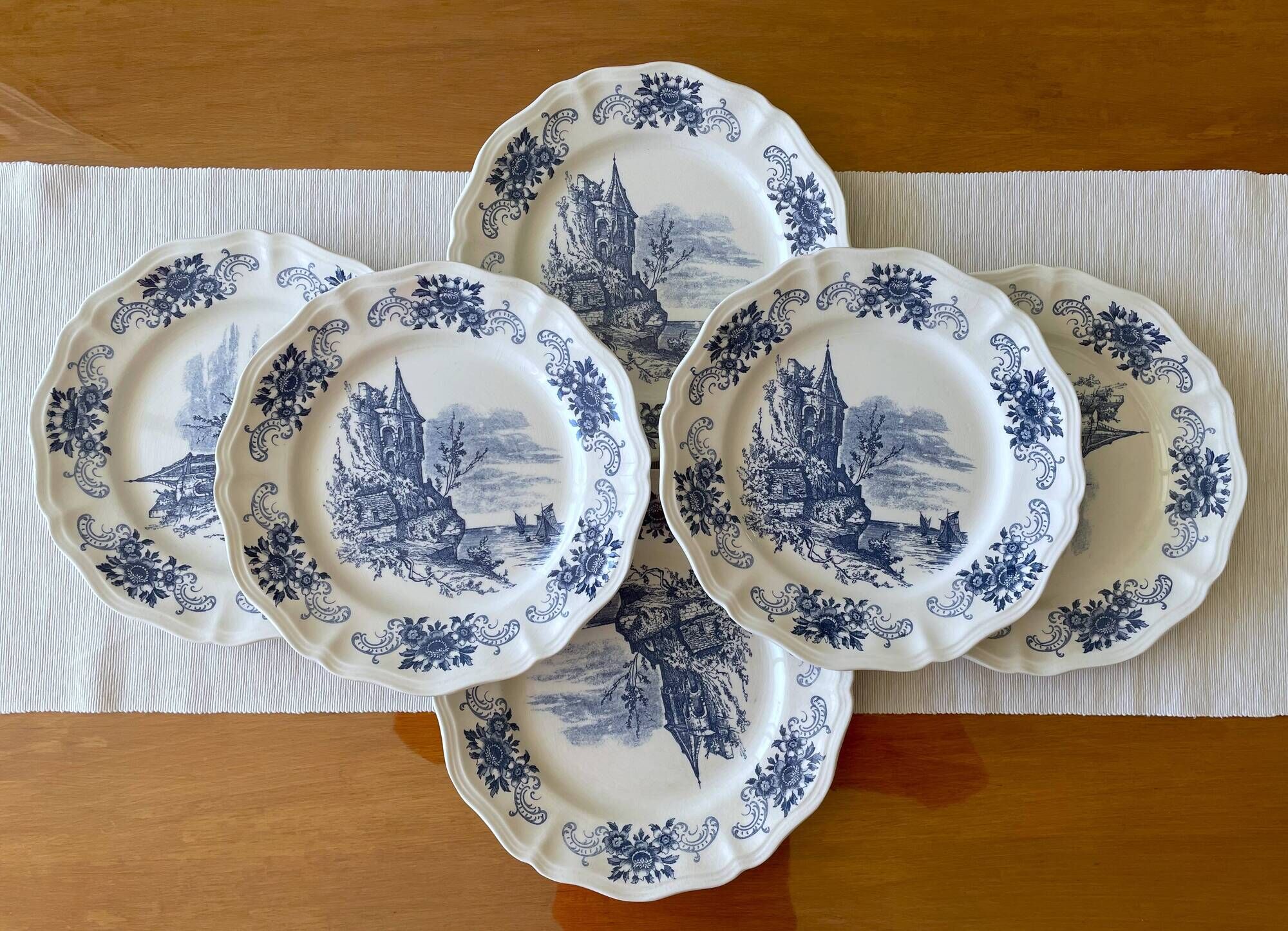6 large flat antique plates in Sarreguemines earthenware