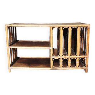Old large hi-fi / vinyl cabinet in rattan