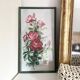 Old painting on paper depicting roses, framed.