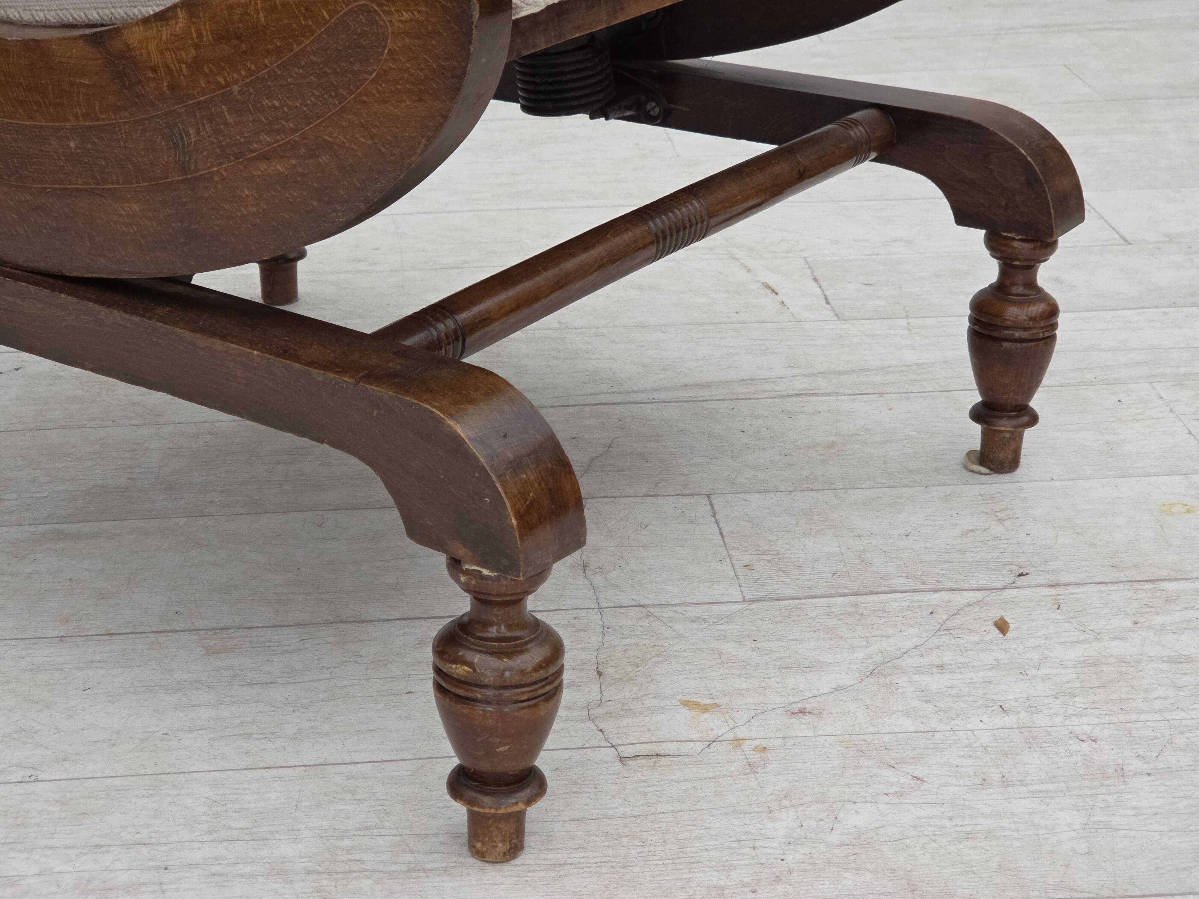 1930s, Danish highback rocking chair, original hand woven wool, ash wood.