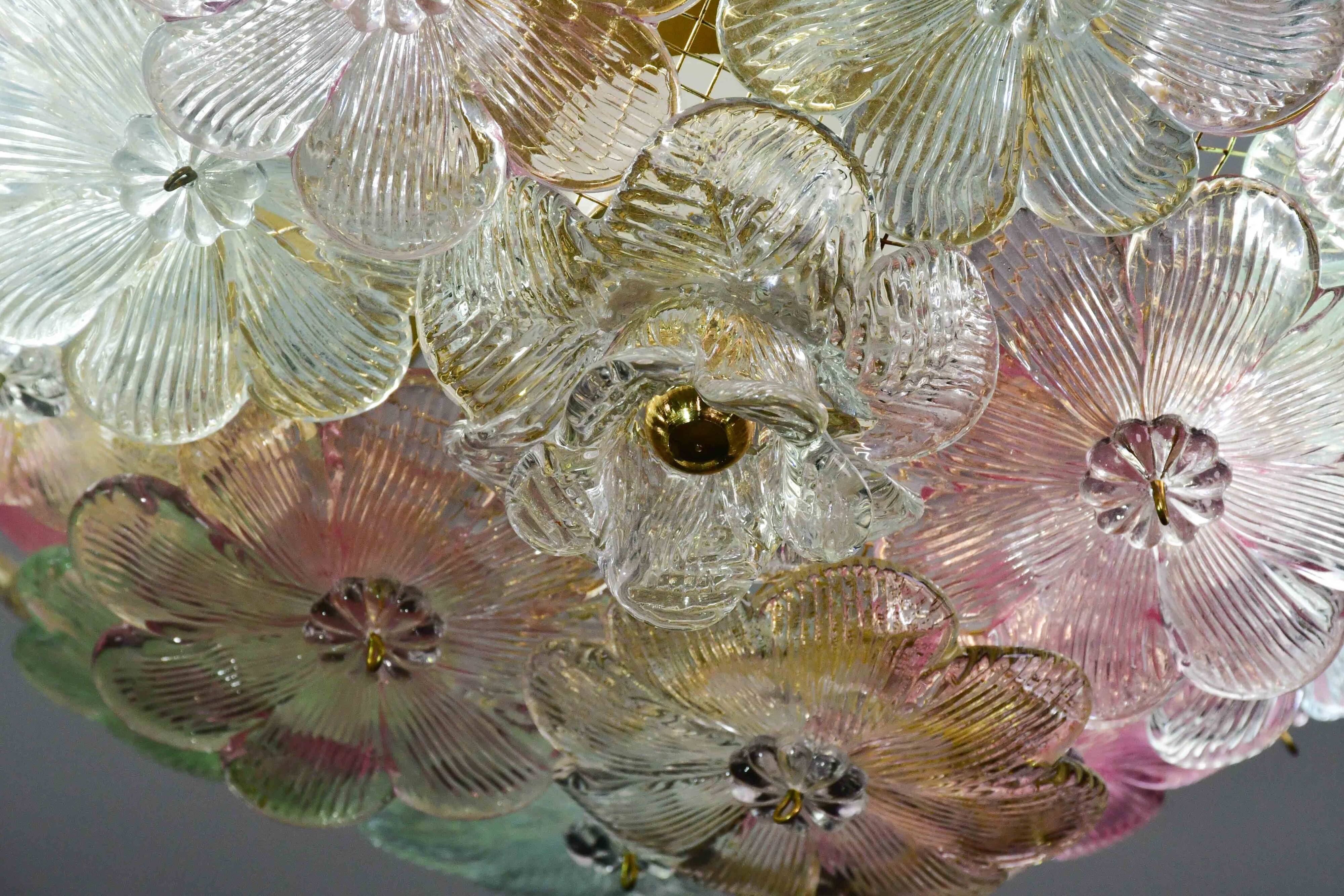 Charming Murano Barovier & Toso flowers flush light fixture, ceiling, 1960s