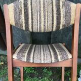 Vintage Scandinavian chairs in fabric and wooden footing.