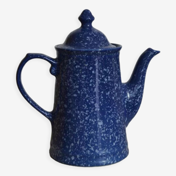 Théière déco émaillé vintage bleu moucheté