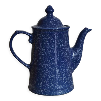 Pitcher or teapot enamelled vintage speckled blue