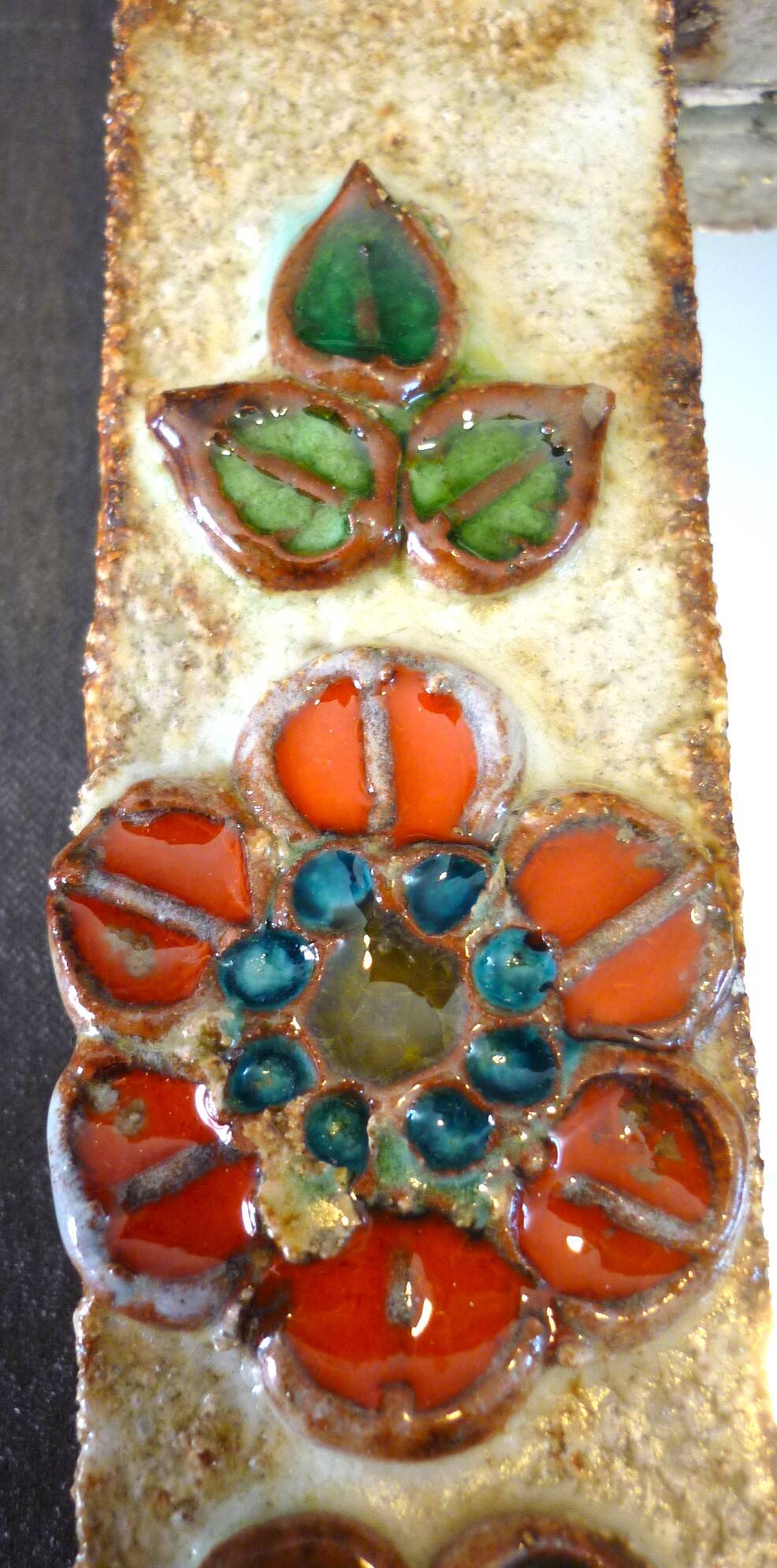 Miroir mural, céramique émaillée, signé La Roue Vallauris, vintage, 31,5 CM
