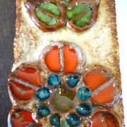 Wall mirror, glazed ceramic, signed La Roue Vallauris, vintage, 31.5 cm