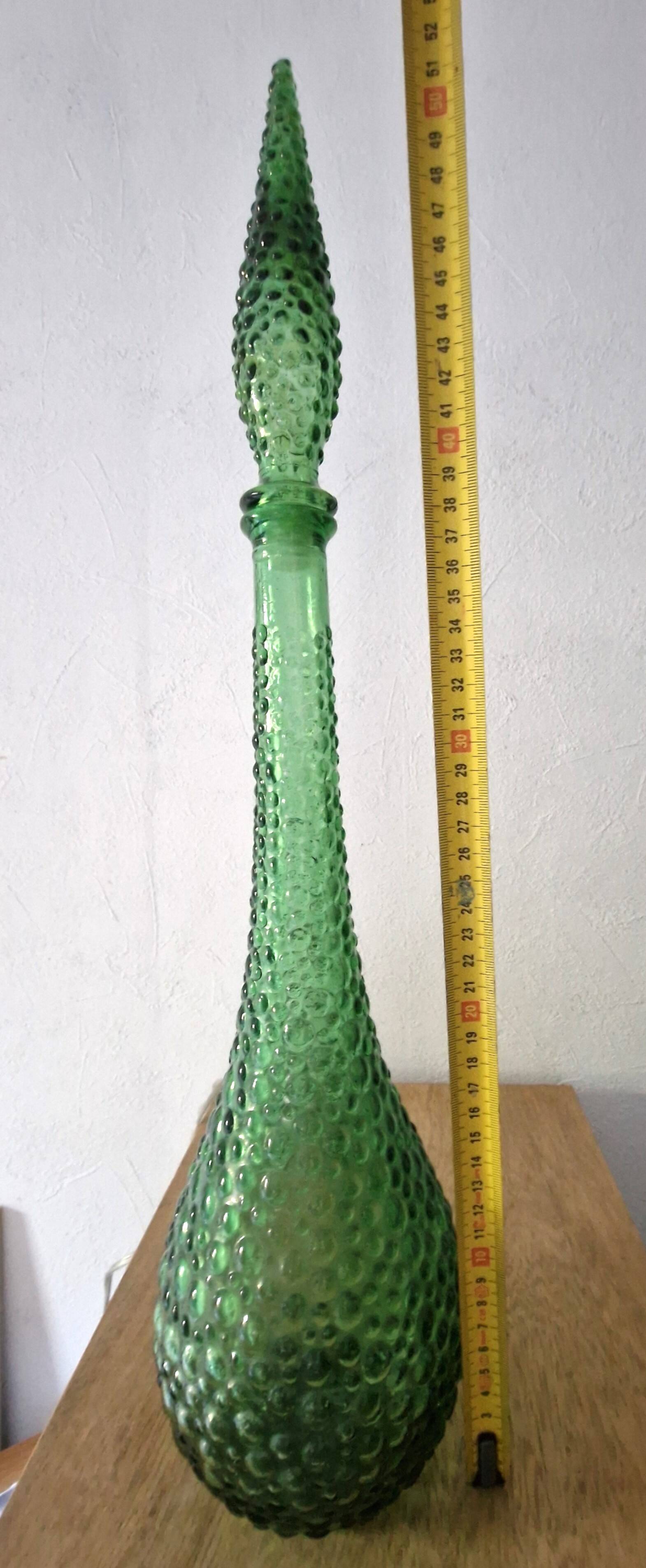 Decorative bottle carafe in Italian Empoli bubble glass