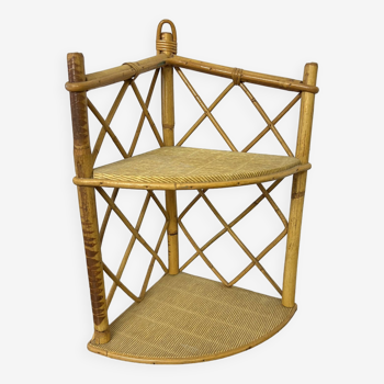 Vintage rattan corner shelf to hang