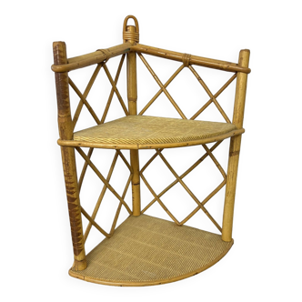 Vintage rattan corner shelf to hang